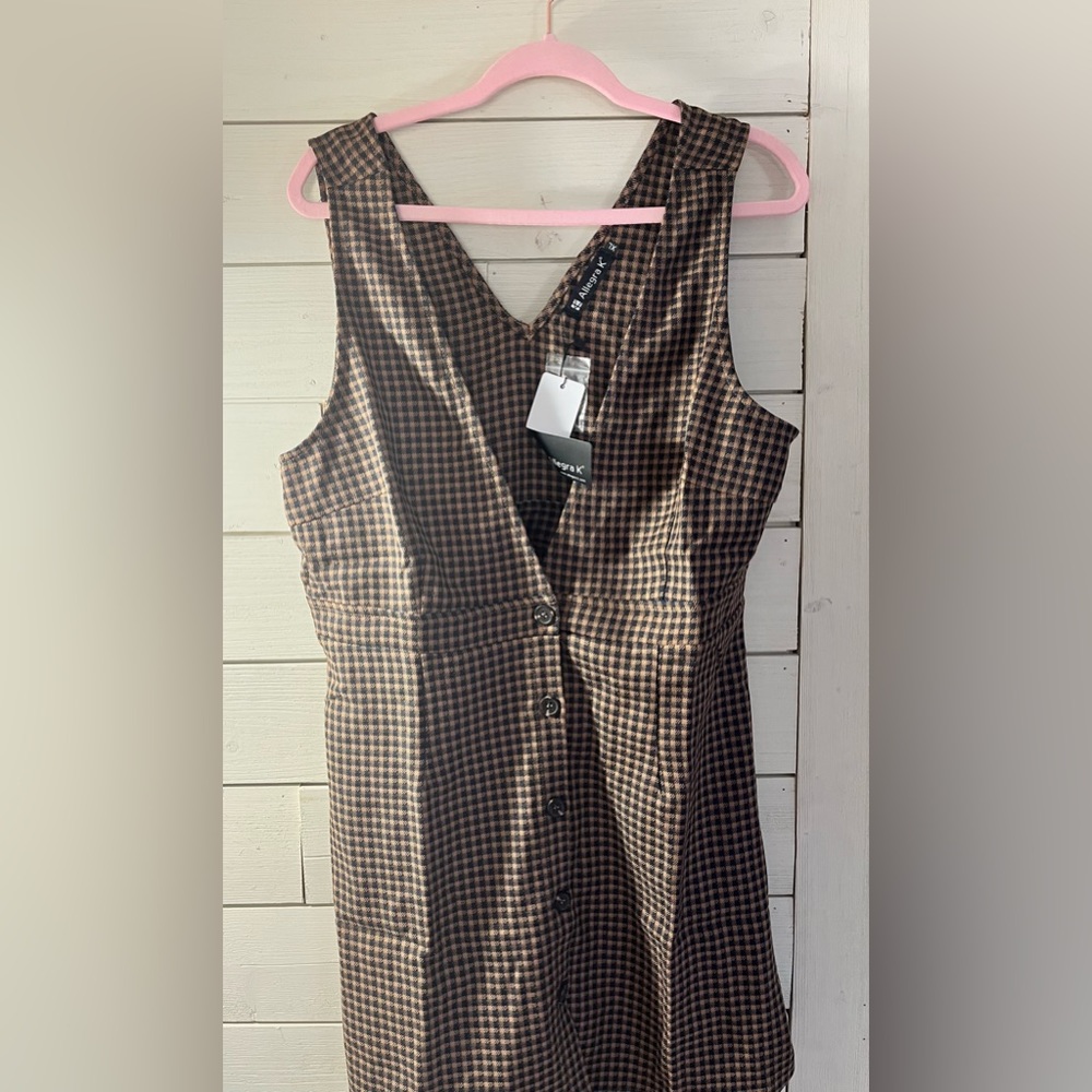 Plaid pinafore button dress